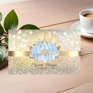 Cartão De Visita Chic Bokeh Dourado, Lotus Azul Instrutor de Yoga