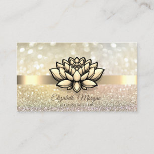 Cartão De Visita Chic Bokeh Gold, Instrutora de Yoga Lotus
