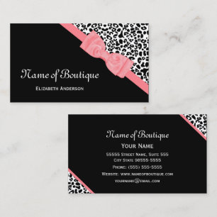 Cartão De Visita Chic Boutique Black and White Leopardo Pink Ribbon