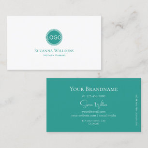 Cartão De Visita Chic - Branco e Teal Simples com Logotipo Profissi