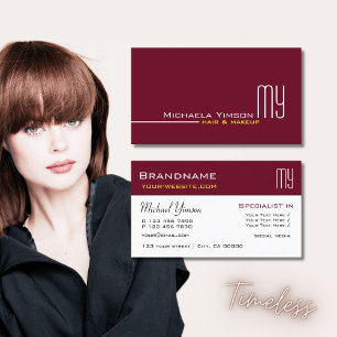 Cartão De Visita Chic Burgundy e White com Iniciais Profissionais