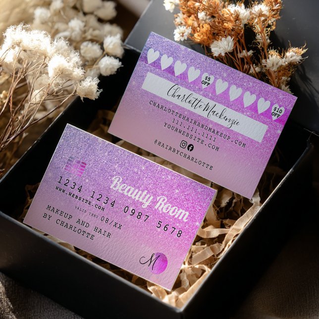 Cartão De Visita Chic Credit card pink purple glitter loyalty (Chic Credit card pink purple glitter loyalty)