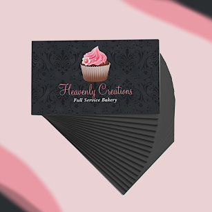 Cartão De Visita Chic Damask and Cupcake Bakery Business Card