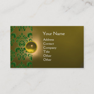 Cartão De Visita CHIC DAMASK GEM MONOGRAM amarelo verde