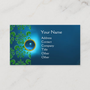 Cartão De Visita CHIC DAMASK GEM MONOGRAM azul verde