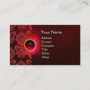 Cartão De Visita CHIC DAMASK GEM MONOGRAMA vermelho burgundy verde