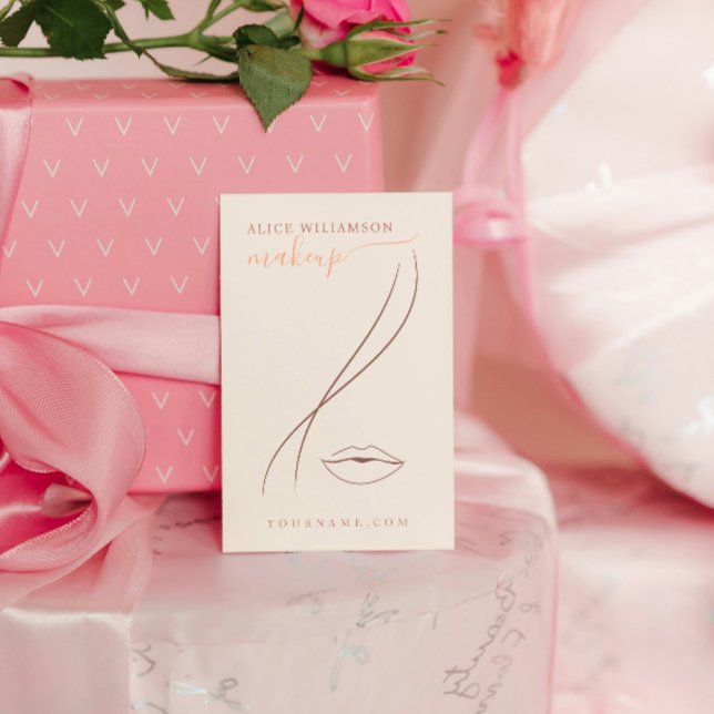 Cartão De Visita Chic de Arte de Linha de Pêssego Mínimo Leve (Criador carregado)