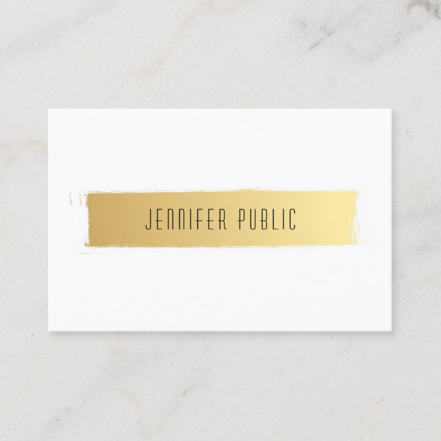 Cartão De Visita Chic de luxo branco Dourado, Modelo moderno e eleg (Frente)