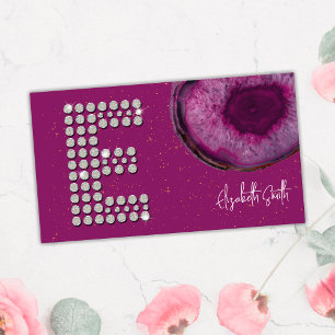 Cartão De Visita Chic Diamond Plum Agate Primeira Letra E Monograma