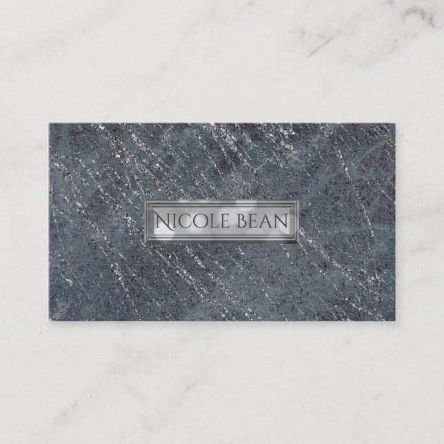 Cartão De Visita Chic do Designer de Mármore Moderno da Cinza Negra (Frente)