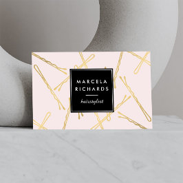 Cartão De Visita Chic Dourada Bobby Pins Hair Stylist Salon Rosa