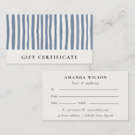 Cartão De Visita Chic Dusky Blue Watercolor Strips Gift Certificate