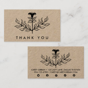 Cartão De Visita Chic Elegant Black Lily ORDER OBRIGADO, Kraft