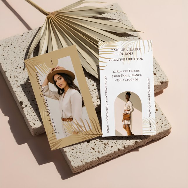 Cartão De Visita Chic Elegant Luxury Gold Palm Tree Photo Monogram (Chic Elegant Luxury Gold Palm Tree Photo Monogram Business Card)