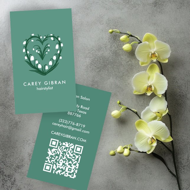 Cartão De Visita Chic Elegante Snowdrop Lily Linha Desenho QR PERSO (Chic Elegant Snowdrop Lily Line Drawing CUSTOM QR Business Card
)