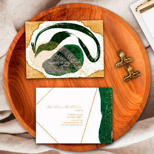 Cartão De Visita Chic Esmeralda Verde Dourado Brilho Único Aquarela