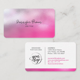 Cartão De Visita Chic Feminino Logotipo Metálico Rosa Marcas Empres