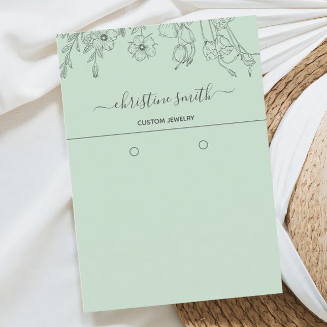 Cartão De Visita Chic Floral Light Teal Botanical Earration Card (Criador carregado)