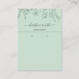 Cartão De Visita Chic Floral Light Teal Botanical Earration Card