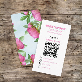 Cartão De Visita Chic Floral Pink Peony Professional Código QR