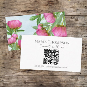 Cartão De Visita Chic Floral Pink Peony Professional Código QR