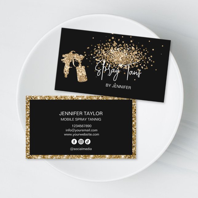Cartão De Visita Chic Glitter Mobile Spray Tans Black Gold Tanning (spray tanning glitter gold business card)