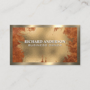 Cartão De Visita Chic Gold Foil Couro castanho Metálico Dourad