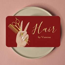 Cartão De Visita Chic Hair Salon Hairstylist Hairdresser Deep Red