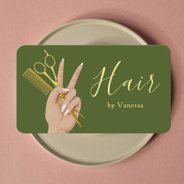 Cartão De Visita Chic Hair Salon Hairstylist Hairdresser Moss Green