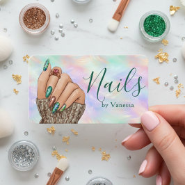 Cartão De Visita Chic Iridescent Opal Manicurist Artist Nail Studio