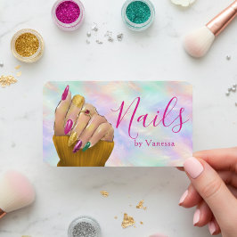 Cartão De Visita Chic Iridescent Opal Nail Salon Manicurist Artist