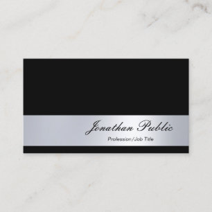 Cartão De Visita Chic Itálico Simples Preto E Prateado