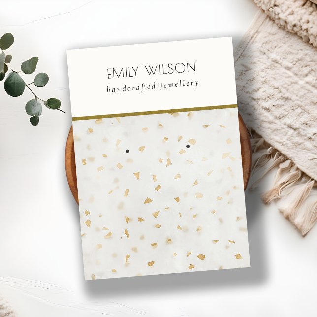 Cartão De Visita Chic Ivory Dourado Terrazzo Marble Texture Earrand (Criador carregado)