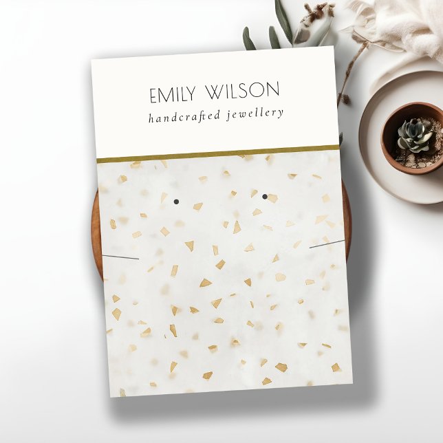Cartão De Visita Chic Ivory Dourado Terrazzo Texture Necklace Earra (Criador carregado)