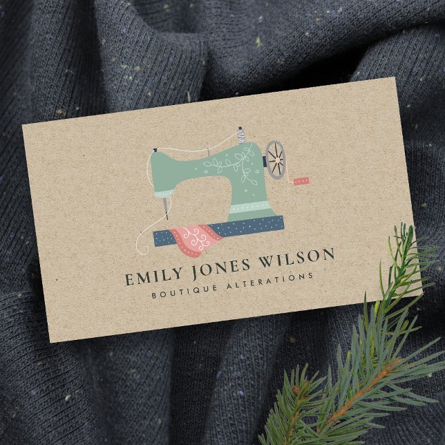Cartão De Visita CHIC KRAFT GREEN ORANGE PINK SEwing MACHINE TAILÂN (Criador carregado)