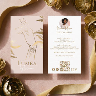 Cartão De Visita Chic Luxo Rosa Bege Dourado Estúdio de Tatuagem Ar