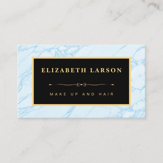 Cartão De Visita Chic Makeup Aqua Blue Marble Artist Hair Salon (Frente)