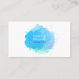 Cartão De Visita Chic Modern Blue e Watercolor Blot
