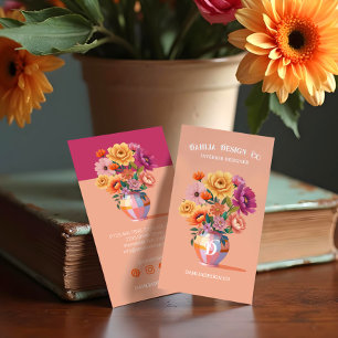 Cartão De Visita Chic Modern Retro Verificado Vase & Florais Negrit