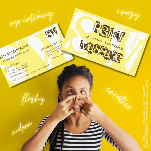 Cartão De Visita Chic na moda amarelo branco e castanho com iniciaç