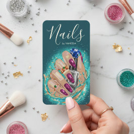 Cartão De Visita Chic Nail Art Studio Manicurist Artist Dark Green