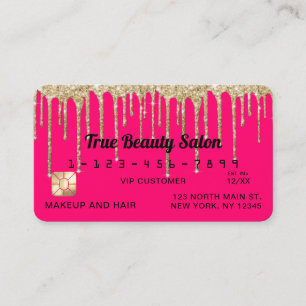 Cartão De Visita Chic Neon Rosa Dourada Glitter Drives Crédito