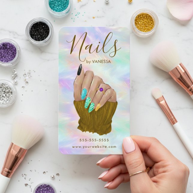 Cartão De Visita Chic Opal Manicurist Artist Modern Nail Studio (Criador carregado)