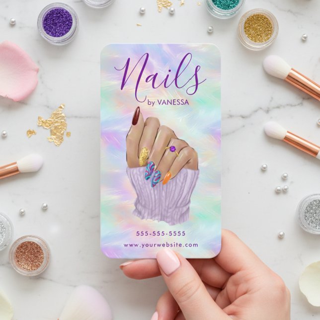 Cartão De Visita Chic Opal Manicurist Artist Stylish Nail Studio (Criador carregado)