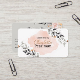 Cartão De Visita Chic Peach e Cinza Moderna Floral
