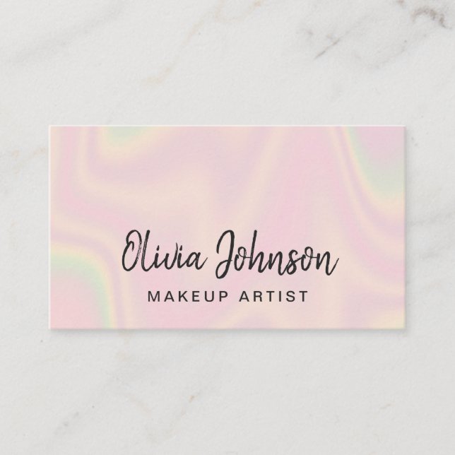 Cartão De Visita Chic Pink Holographic Makeup Artist Business Card (Frente)