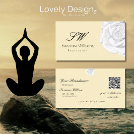 Cartão De Visita Chic Plain Peach Beige White Rose Iniciais QR Code