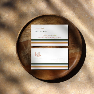 Cartão De Visita Chic Retro Strips Monograma Negócios Obrigado