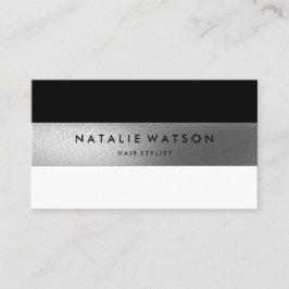 Cartão De Visita Chic Rough FAUX Silver Stripe Black White Modern