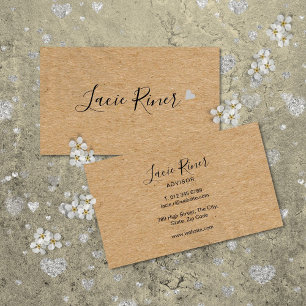 Cartão De Visita Chic Script Silver Love Heart Rustic Kraft